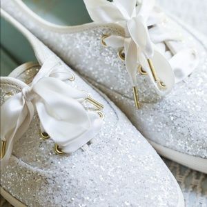 Kate Spade Glitter Keds, white, size 7M